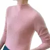 ¡Estilo de temperamento de alta gama! Suéter de cachemir para mujer, cuello medio alto, dobladillo enrollado, tejido, top adelgazante