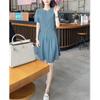 22375 Damei Ai Yuan Verão 2025 Novo Vestido Midi de Cor Sólida com Gola Redonda Vestido Feminino Solto Plissado
