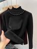 Suéter con Forro de Polar para Mujer Engrosado Invierno Una Pieza Polar Diseño de Nicho con Sensación de Oreja Top con Borde de Oreja Cuello Semi-alto Camiseta Base