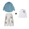 Ropa de Street Dance para Niños Estilo Hip Hop Camisa de Cuadros Azules Pantalones Largos Holgados Conjunto Ropa de Moda Trendy Hip Hop Baterista para Niños