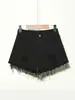 Shorts de mezclilla de pierna ancha de cintura alta estilo coreano para mujer, de verano, estilo americano, talla grande, rotos, adelgazantes, dobladillo deshilachado, línea A, hot pants