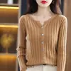 Outono e Inverno Novo Casaco de Manga Longa Jaqueta Cardigã de Lã Feminina Gola Redonda Suéter Camada Base de Tricô