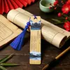Marcador de Página de Bambu Estilo Antigo Poesia e Prosa Estilo Chinês Borla Criativa Estudante do Ensino Fundamental Aprendizado de Poesia Poesia Antiga Lembrança Presente