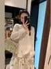 Cardigan gris relajado y casual con protección solar para mujer, camisa de punto de seda helada, camiseta, top ligero de manga larga para aire acondicionado para verano y otoño