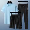 Conjunto de Três Peças Respirável e Amigo da Pele para o Verão, Camiseta Versátil de Gola Redonda, Shorts de Manga Curta, Roupa Esportiva, Calças da Moda 2025 Novo