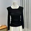 Elegante Camiseta de Punto con Hombros Descubiertos y Mangas Largas para Mujer, Moda de Primavera, Corte Ajustado, Camisa Básica Versátil, Top Único