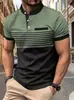 Camisa polo de verano para hombre europea y americana con cuello mao, estampado digital 3D, a rayas casual, polo de negocios