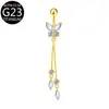 Joia para Piercing em Liga de Titânio F136 Borboleta Incrustada com Zircônia Anel Longo para Umbigo Anel para Umbigo Estilo Palácio Anel para Umbigo G23