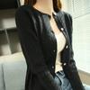 100% Lana Peinada 2026 Otoño e Invierno Nuevo Cárdigan de Punto Elegante Adelgazante para Mujer de Corte Ajustado con Cuello Redondo y Patrón Retorcido Corto