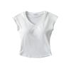 2024 Nuevo Estilo Spice Girl Sentido del Diseño Nicho Cuello en V Manga Corta Camiseta de Mujer Ajustada Adelgazante Top Desmontable con Almohadilla en el Pecho