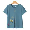 Conjunto de manga corta para mujeres de mediana edad y mayores, nuevo atuendo de verano 2026, top estampado para madres, camiseta de media manga para señoras mayores