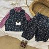 Nueva Ropa Infantil Otoño e Invierno Estilo Coreano Chaleco Floral de Algodón para Niña Traje de Chaleco Pantalones Traje de Chaleco
