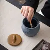 Cenicero doméstico vintage con tapa anti-ceniza, cenicero de estilo antiguo para mesas de té y salas de estar, hecho de cerámica de ceniza y cerámica gruesa