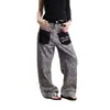 Jeans de pierna ancha curvada casual de algodón con estampado de leopardo retro americano transfronterizo para hombres y mujeres, estilo callejero holgado