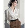 Camisa de Acetato Negro de Alta Gama para Mujer Primavera 2025 Elegante Profesional Elegante Camisa Antiarrugas Formal Top para Entrevista