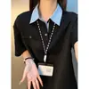 Camisa Polo Empalmada Estilo Americano Falsa de Dos Piezas, Camiseta de Manga Corta de Verano para Hombre Estilo Americano Hombro Normal, Manga Media de Alta Calidad Resistente