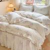 Algodón Floral Pequeño Juego de Cuatro Piezas Estilo Ins Algodón Puro Falda de Cama de Dormitorio Juego de Tres Piezas Falda de Cama de Encaje Juego de Cuatro Piezas