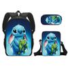 Amazon Transfronterizo Nuevo Puntada Dibujo Animado Mochila Escolar Mochila Estudiante Bolso para Lápices Infantil Bolso Bandolera Juego de Tres Piezas