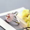 Nafoge joyería de plata al por mayor incrustada con pétalos de cristal rosa natural anillo abierto de plata pequeño fresco anillo de plata de ley 925
