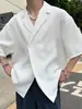 Camisa de Manga Corta con Diseño Azul Klein de Verano para Hombre, Holgada, Estilo Waffle, Cuello Cubano, Camisa de Traje de Moda