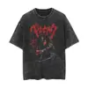 Camiseta de Manga Corta Estampada Retro de Verano Lavada de Algodón Hip-Hop Rap para Hombre y Mujer Manga Corta Estilo Europeo y Americano Elegante Otro