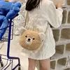 Bolsa Transversal de Ombro Fofa de Desenho Animado Novo Modelo 2026 para Mulheres e Crianças Versátil Bolsa Transversal de Pelúcia Ursinho Tendência