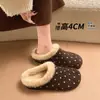 Turbante de Lunares Pantuflas de Algodón para Mujer 2026 Nuevo Invierno Hogar Interior Cálido Aumenta Altura Suela Gruesa de 4 cm Pantuflas de Felpa