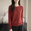 Cárdigan de lana fina con cuello redondo para mujer, con botones de tela coloridos, exquisitamente diseñado y versátil, una prenda elegante para el commute de primavera y otoño