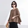 Top plisado irregular básico Miyake, nueva colección primavera/otoño, cuello redondo, manga tres cuartos, corte holgado, dobladillo asimétrico, top para mujer