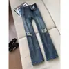 Jeans Americano Estilo Retrô Rasgado Desgastado para Mulheres, Novo Verão 2026 Calças de Cintura Alta Emagrecedoras Wide Leg Flare