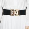 Cinto elástico com fivela de metal feminino, cinto decorativo com selo de cintura larga, vestido elástico slim fit para todos os estilos