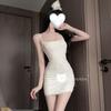 Pijama Sexy Puro Desejo, Alças Finas com Renda e Fio Branco, Vestido Slim que Abraça o Corpo, Meninas Sexy Podem Usar Camisolas Fora