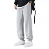 Calça de Moletom Esportiva Cinza para Homens, Perna Larga Reta de Caimento Solto, Estilo Primavera e Outono, Calça Longa Casual da Moda com Cordão e Bainhas Caneladas