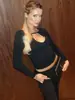 Nuevo Estilo Primavera y Verano 2026 Moda Transfronteriza Europea y Americana Sexy Top Calado para Mujer, Camiseta Elegante y Versátil de Manga Larga para el Trabajo