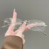 Nuevas Gafas para Miopía Terminadas Sin Marco Elegante Estilo Coreano Montura Fina de Metal Gafas Planas Anti-Luz Azul Venta al por Mayor