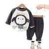 Traje de Terciopelo de Dibujos Animados para Bebé Otoño e Invierno Nuevo Sudadera de Terciopelo de Cuello Redondo Todo en Uno para Niños y Niñas Traje de Dos Piezas para Principios de Invierno