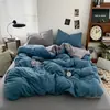 Juego de Cama de Cuatro Piezas de Algodón Lavado Clase A para Dormir Desnudo en la Cama, Funda Nórdica de Lino Color Sólido, Sábana Plana, Sábana Ajustable, Juego de Tres Piezas para Dormitorio Estudiantil
