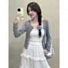 Cárdigan Gris de Estilo Dulce y Suave para Mujer, Chaqueta de Verano con Botones de Una Sola Fila, Protección Solar, Manga Larga, Top Simple Elegante Versátil