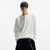 Camiseta texturizada de fábrica transfronteriza para hombres y mujeres, estilo americano de otoño, corte limpio, cuello Henry, manga larga, camiseta básica
