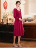 Vestido de Boda de Gama Alta, Manga Larga, Color Rojo, para Brindis, Banquete de Agradecimiento, Regreso a Casa, Compromiso, Elegante
