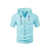 Camisa de Verano Transpirable Delgada de Lino Estilo Americano Amekaji Holgada con Capucha para Hombre de Manga Corta Tk Amazon Transfronterizo