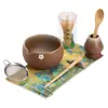 Conjunto de Quatro Peças de Cerâmica Grossa para Matcha Tigela de Chá de Cerâmica Suporte para Batedor de Matcha Acessórios para Batedor de Matcha Conjunto com Caixa de Presente