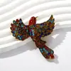 Broche de Pássaro Retro Totalmente Cravejado, Alfinete de Animal Colorido com Strass, Acessório Personalizado para Terno e Casaco, Broche da Moda