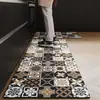 Tapete de piso de cocina de tierra de diatomeas, estilo americano vintage, fácil de limpiar, antideslizante, tira larga, absorbe agua y aceite, felpudo resistente a la suciedad