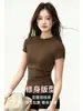 Conjunto de shorts de ciclismo de tres cuartos de cintura alta para mujer, de manga corta, cuello redondo, corte ajustado, deportivo de fitness adelgazante elástico, conjunto de dos piezas