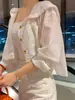 Chic Coreano2026 Estilo Verano Botonadura Única Rayas Bloques de Color Corta Holgada Manga Larga Protección Solar con Capucha Camisa para Mujer