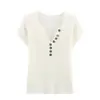 Para Venta al por Mayor Transfronteriza Verano 2025 Estilo Europeo y Americano Nuevo Casual para Mujer Cuello Botón Color de Contraste Cuello en V Tejido de Punto Mangas Cortas