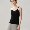 Regata de Cashmere com Alça Fina para Mulheres, Outono/Inverno, Decote V com Renda, Roupa Externa ou Interna, Alta Elasticidade, Sem Mangas, Camada Base de Tricô de Cashmere