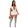 D9959 Ropa de Mujer de Venta Caliente Europea y Americana en Amazon Mono Bodycon Sexy de Color Sólido con Cuello en V Profundo y Mangas Cortas que Ceñe la Cintura
