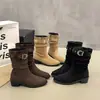 Botas de Mujer Retro Plisadas 2026 Otoño/Invierno Nuevo Estilo Punta Fina Tacón Grueso Media Pantorrilla Estilo Vaquero Botas de Caballero en Color Caqui